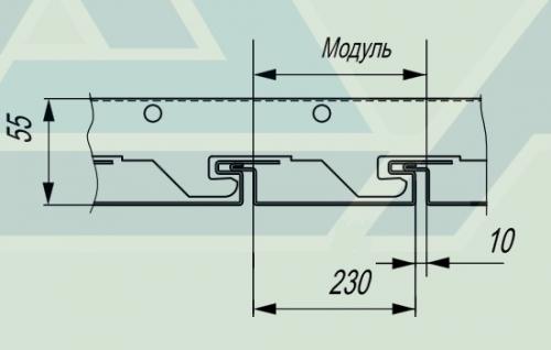 Схема крепления рейки A230CP на гребенку BT-5 с декоративным пазом 10 мм