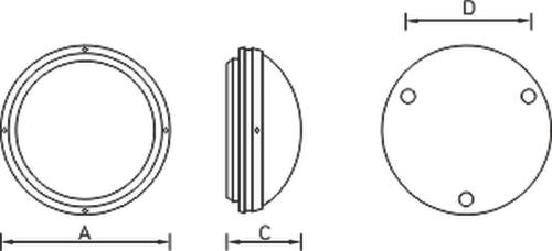 Размеры светильника-таблетки CD 218 HF: A - 390 мм; C - 150 мм; D - 255 мм (установочный)