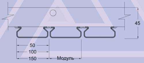 Размеры рейки, для профиля А150АТ модуль = 150 мм