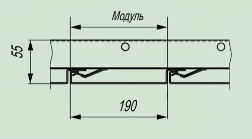 Размеры профиля при установке модуля A190C на гребенку BT-2-190 без зазора между рейками