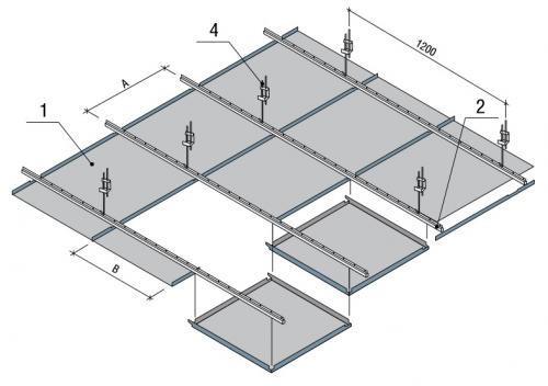 Схема крепления металлических кассет на потолок со скрытой подвесной системой Албес