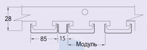 Схема и размеры профиля реечного потолка AN85A со вставкой на гребенке BTN