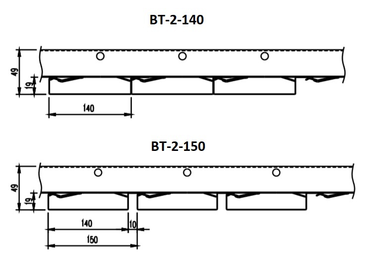 Сравнение схем установки рейки A140C на гребенку ВТ-140 и ВТ-150