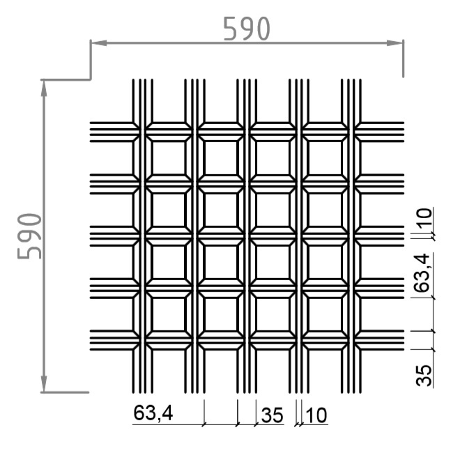 Размеры решетки пирамидального грильято с ячейкой 100х100 мм