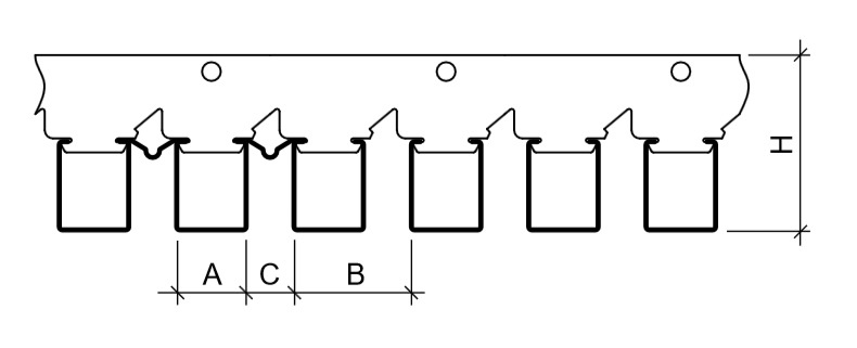 Размеры рейки A25S вместе с гребенкой BT-4-70: A - 37.5; B - 70; C - 32.5; H - 61.5 мм