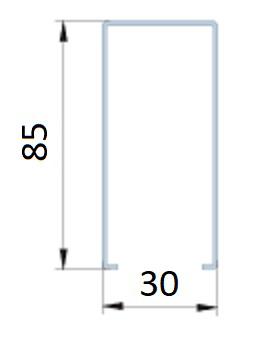 Размер П-профиля для реечного потолка A85S, единицы измерения - мм