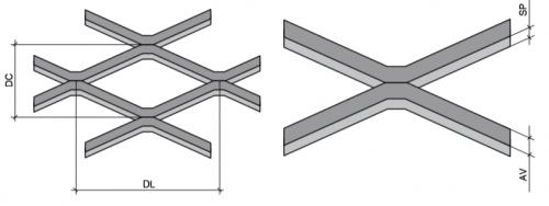 Размеры сетки для ячейки R16 (ромб): DL = 16мм; DC = 8мм; AV = 1.5мм; SP = 0.6мм
