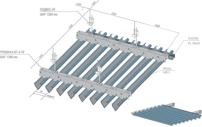 Дизайнерский реечный потолок A40V суперхром-люкс A742 V-образная рейка цена