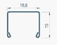 Размер профиля RPP-18 - 15х18.6х15мм. Внимание! этот пристенный профиль не применяется с реечными потолками А100АТ, А150АТ, вместо этого рекомендуется применять алюминиевый PL-профиль 19х24, или использовать рейки A100AS и A150AS