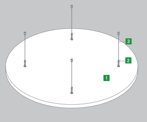Схема подвешивания круглых панелей TOPIQ Sonic Element D=1200 толщиной 40 мм