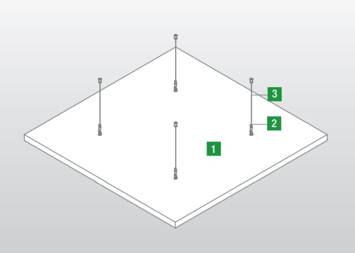 Схема подвешивания свободновисящих элементов квадрат TOPIQ Sonic Element 1200х1200х40 (Кнауф-АМФ)
