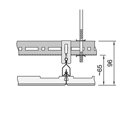 Схема крепления кассет с кромкой Clip In Q-Clip F (скос краев панелей 3 мм) на подвесную систему 
