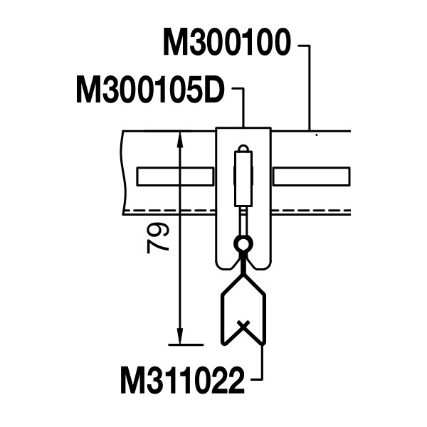Схема крепления A-рейки к U-профилю с помощью элемента подвеса BPM300105D