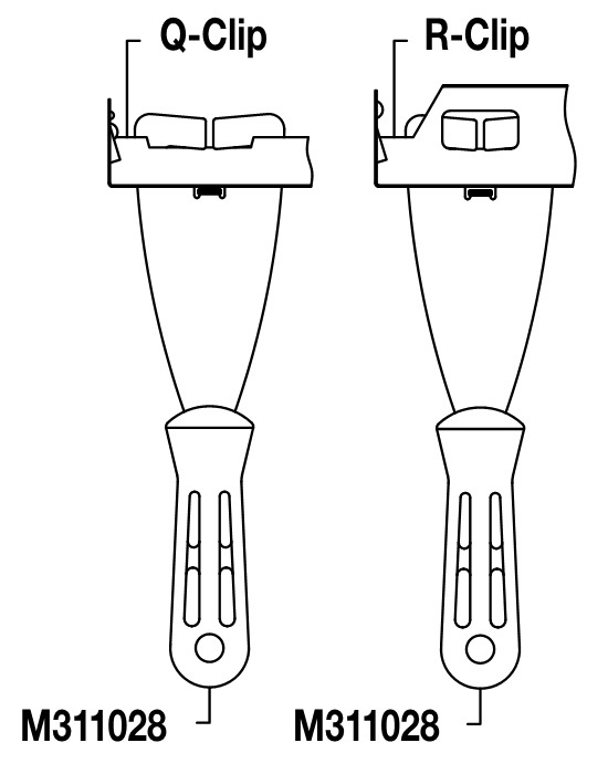 Принцип действия демонтажного шпателя М311028 - захват кассеты Q-Clip или R-Clip для вытаскивания из рейки DP12