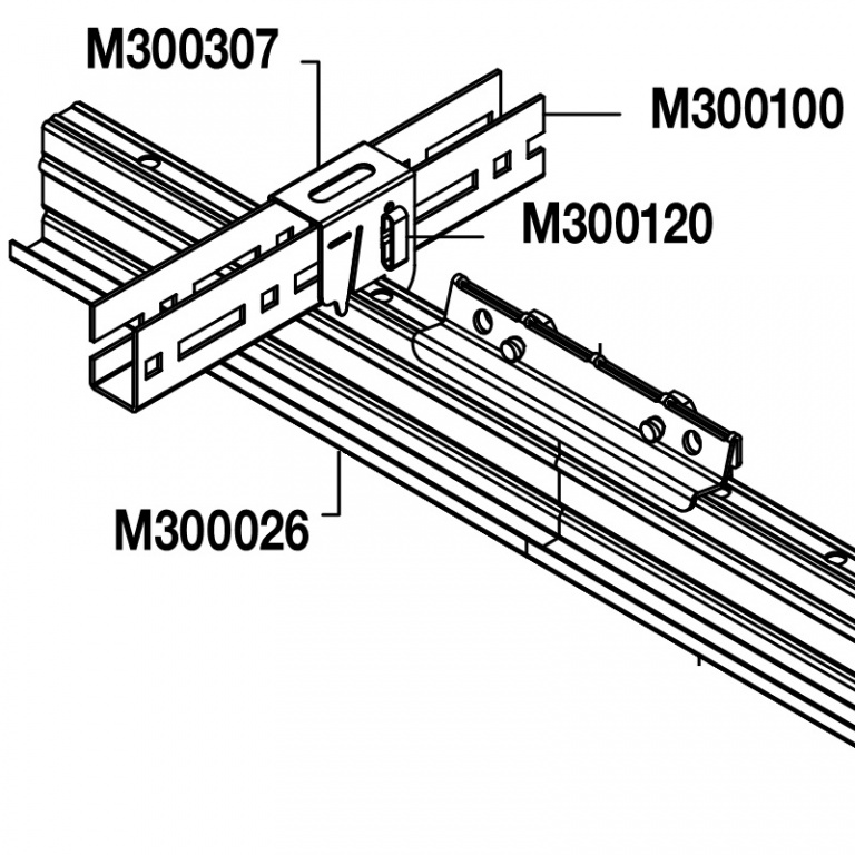 Схема крепления профиля J-bar к несущему профилю с помощью соединителя M300307 