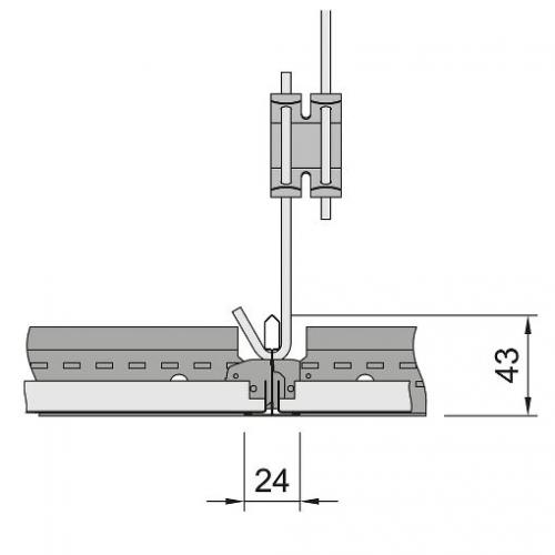 Узел подвешивания и укладки панелей Metal Lay-In board на подвесную систему T-24