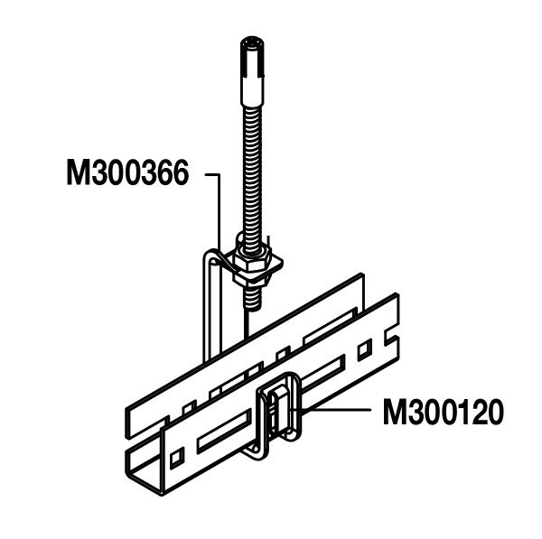 Схема крепления U-профиля Армстронг с использованием подвеса М300366 и резьбового стержня (шпильки)