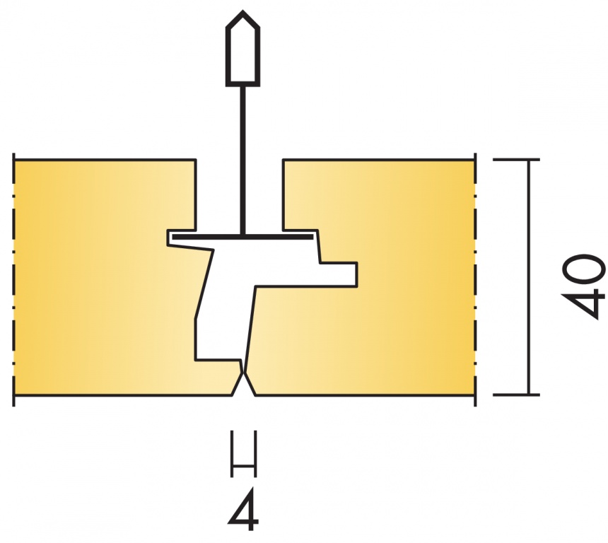 Разрез стыка потолочных панелей Экофон Мастер Ds, между панелями декоративное углубление шириной 4 мм