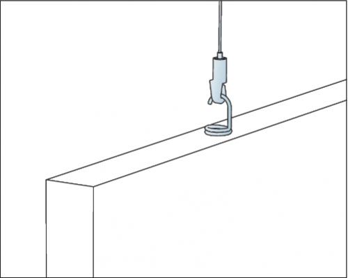 Один из вариантов подвешивания панелей Solo Baffle/hook с использованием крючка и троса.