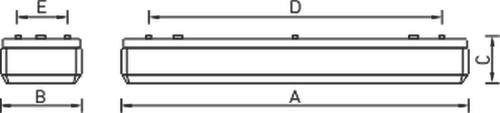 Размеры светильника: A - 1270мм; B - 190 мм; C - 95 мм; D - 750 мм