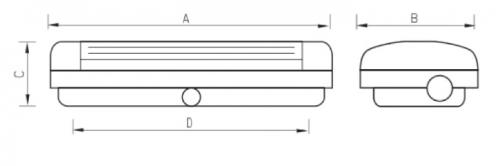 Размеры аварийного светильника URAN-6513-8: A - 335; B - 125; C - 65; D (длина установочная) - 230 мм