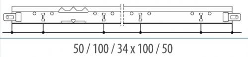 Основная направляющая Рокфон Chicago Metallic длиной 3600 мм имеет 34 прорези для поперечных профилей через каждый 100 мм, с каждого края до первой прорези расстояние 50мм