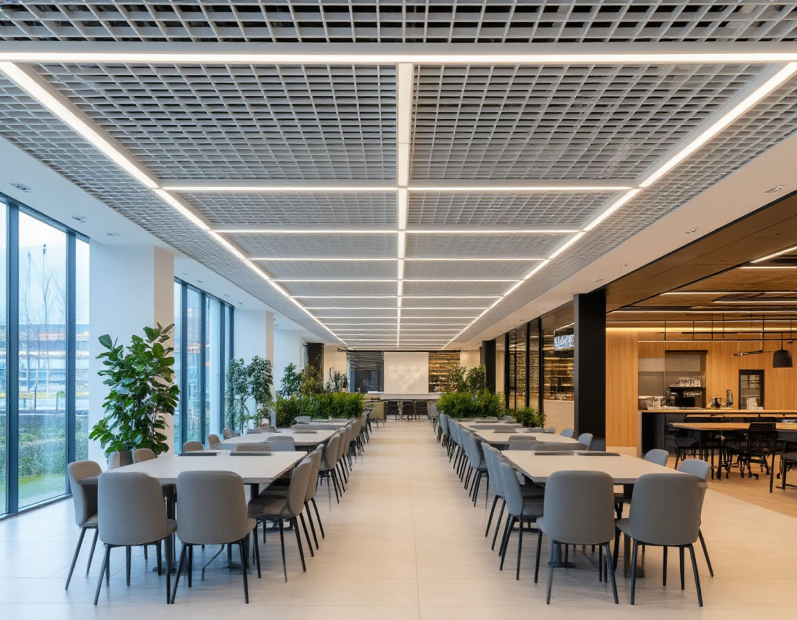 Белый потолок грильято — универсальное решение для офиса, магазина и дома